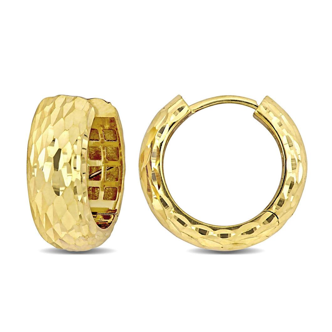Yellow Gold Diamond Cut Hoop Earrings | 17.3mm