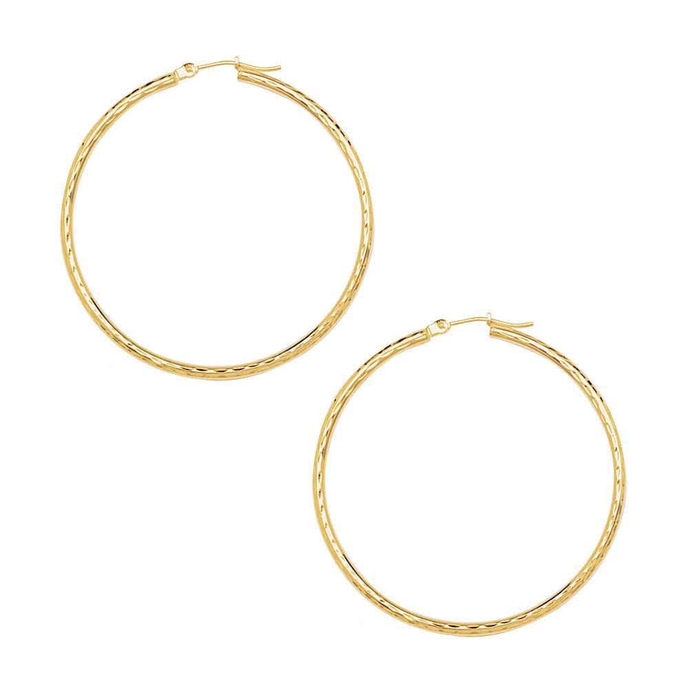 Yellow Gold Diamond-Cut Hoop Earrings, 40mm
