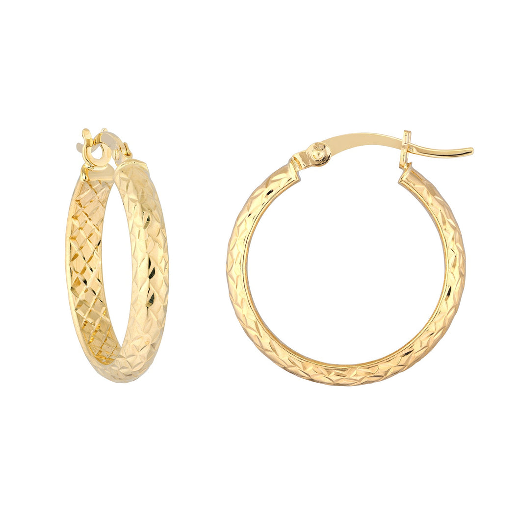 Yellow Gold Diamond Cut Hoop Earrings