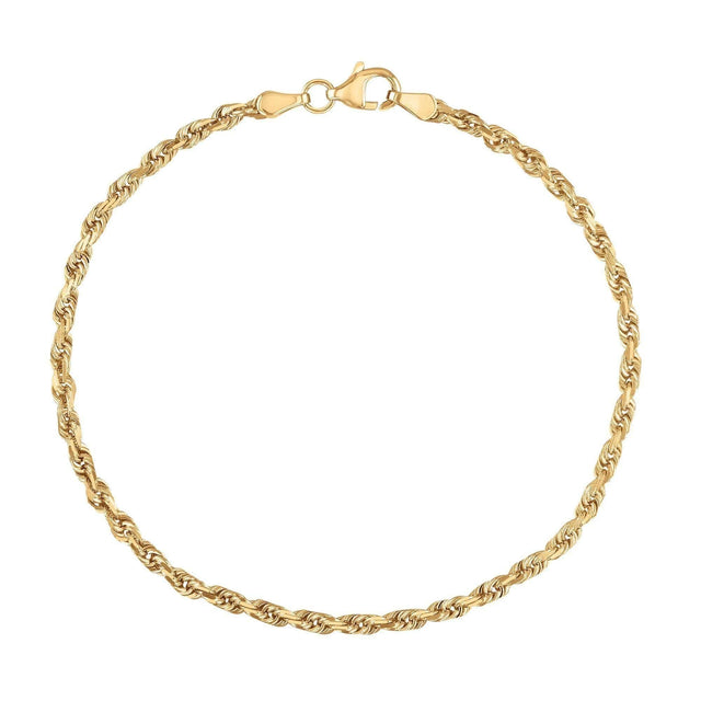 Yellow Gold Diamond-Cut Rope Chain Bracelet | 3mm | 8 Inches