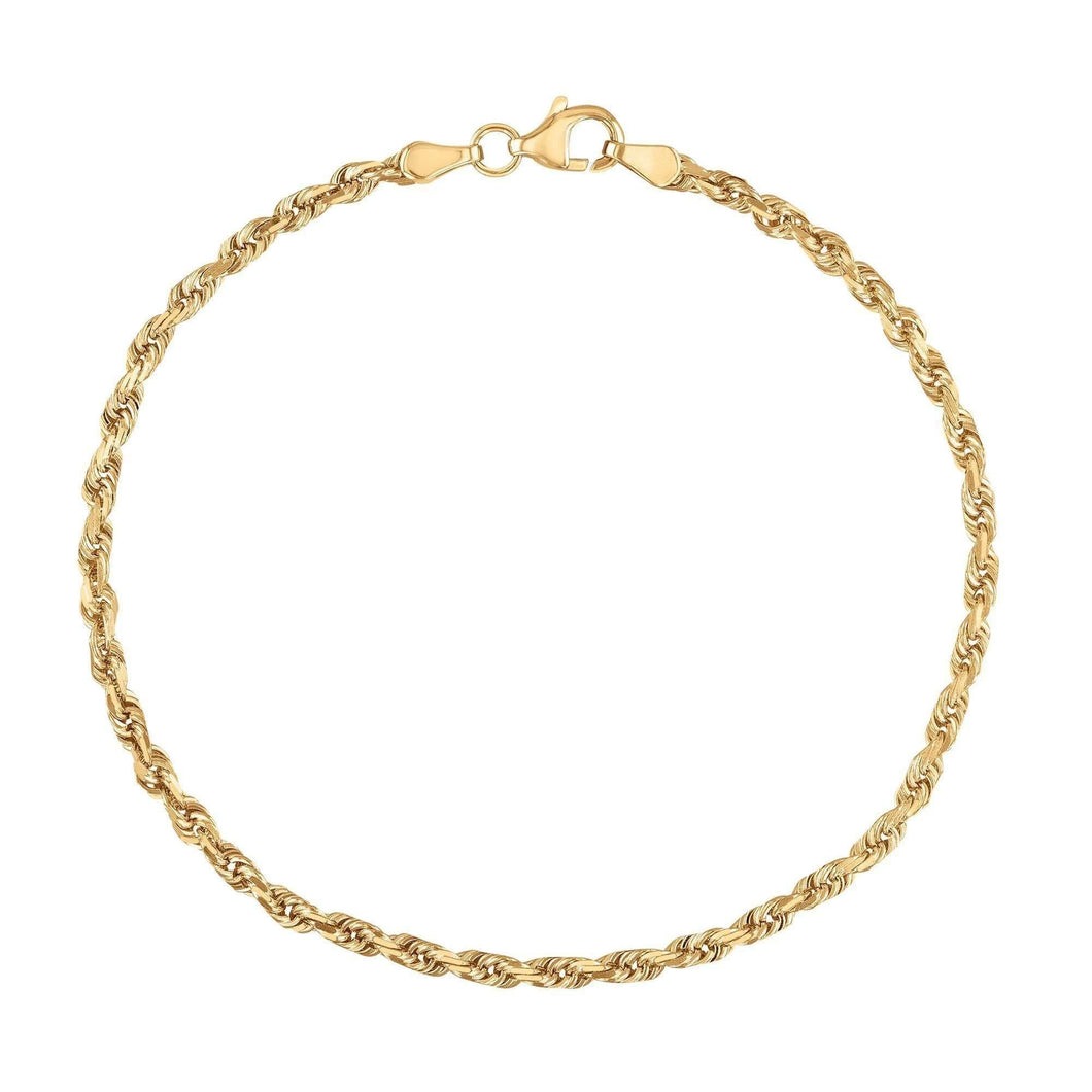 Yellow Gold Diamond-Cut Rope Chain Bracelet | 3mm | 8 Inches