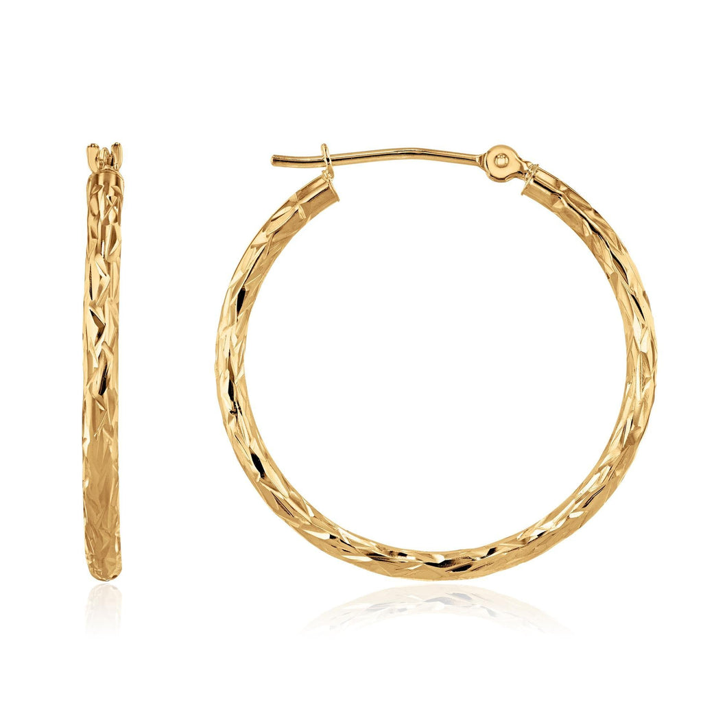 Yellow Gold Diamond-Cut Tube Hoop Earrings | 25mm
