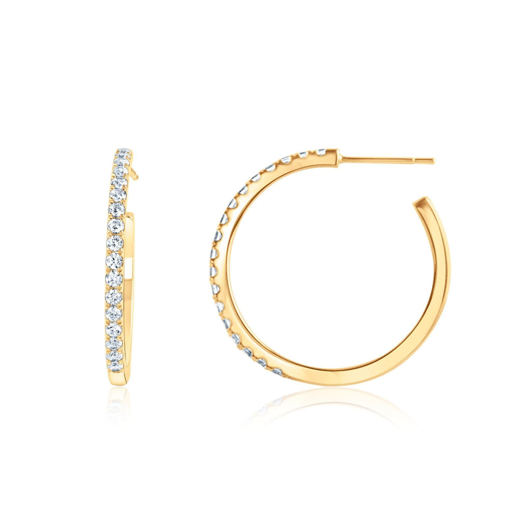 Yellow Gold Diamond Hoop Earrings 7/8ctw