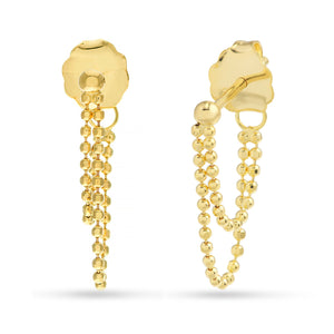 Yellow Gold Double Bead Chain Drop Earrings