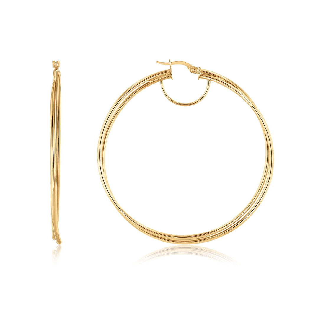 Yellow Gold Double Tube Hoop Earrings | 2x50mm