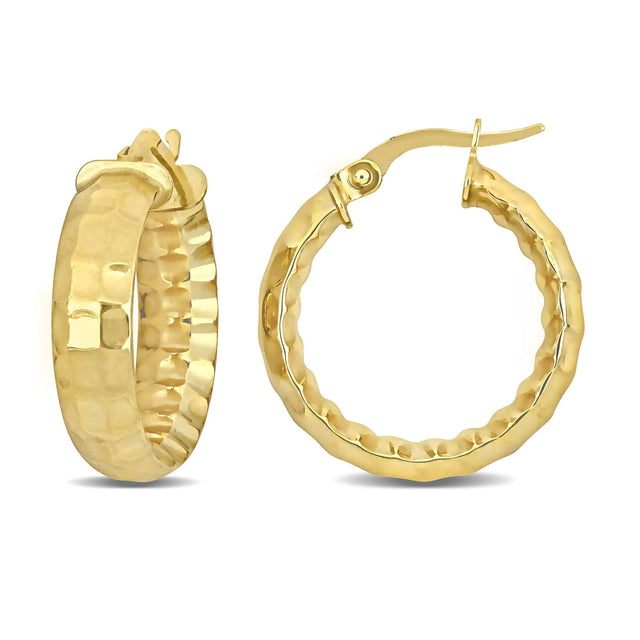 Yellow Gold Faceted Hoop Earrings | 20mm