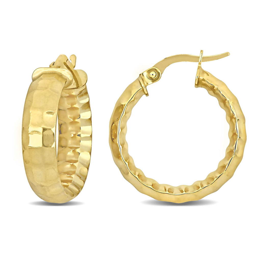 Yellow Gold Faceted Hoop Earrings | 20mm