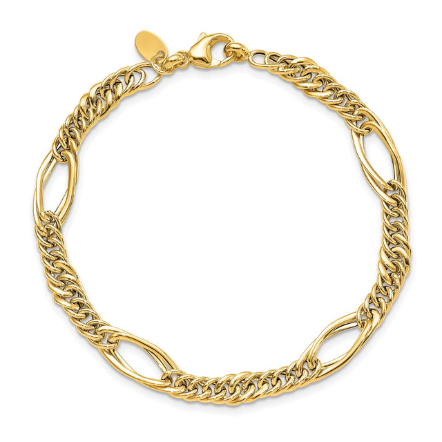 Yellow Gold Fancy Station Link Chain Bracelet | 7mm | 7.5 Inches