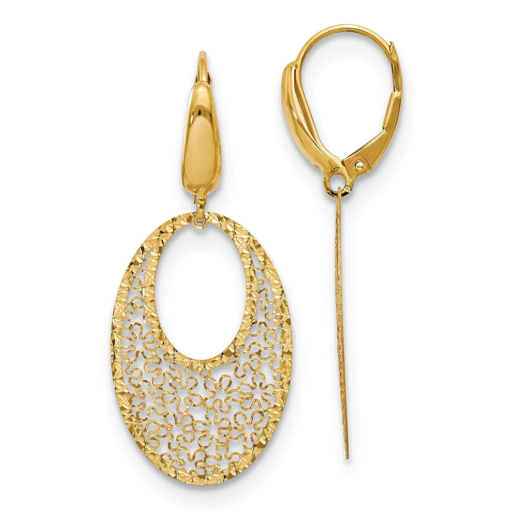 Yellow Gold Filigree Drop Earrings | 17x40mm