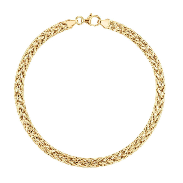 Yellow Gold Flat Wheat Chain Bracelet | 4mm | 7.5 Inches