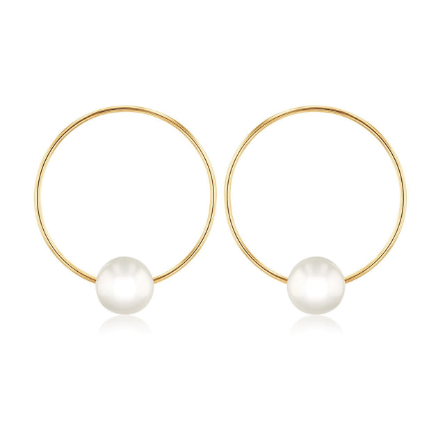 Yellow Gold Freshwater Cultured Pearl Front-Facing Hoop Earrings