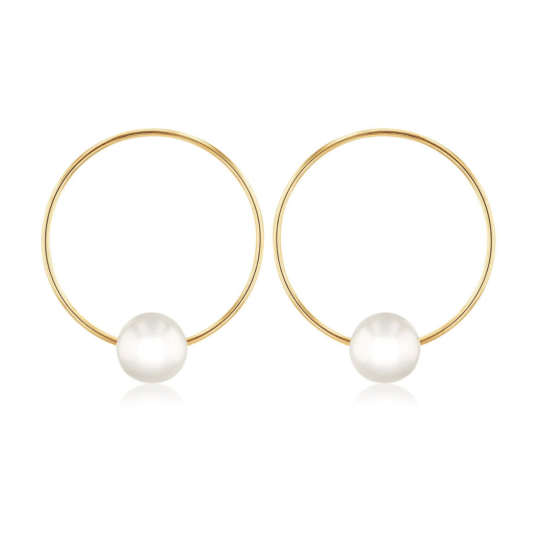 Yellow Gold Freshwater Cultured Pearl Front-Facing Hoop Earrings