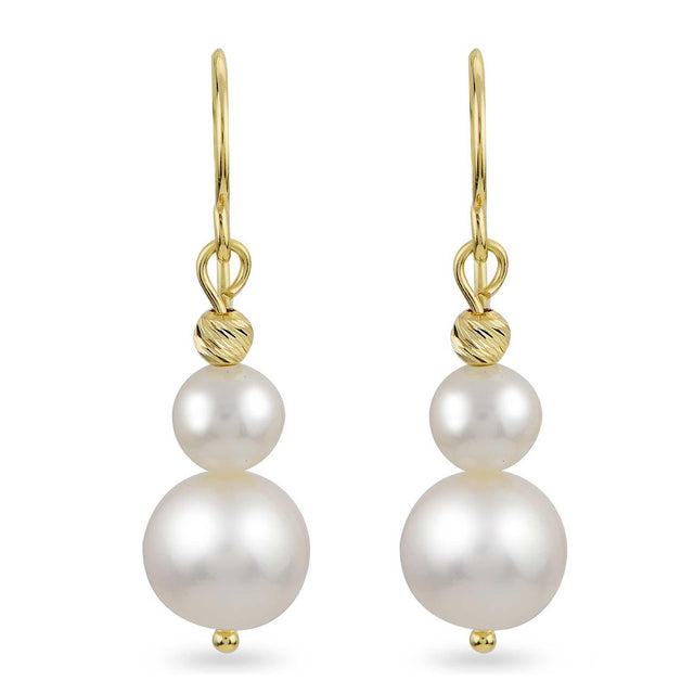 Yellow Gold Freshwater Cultured Pearl and Brilliance Bead Drop Earrings