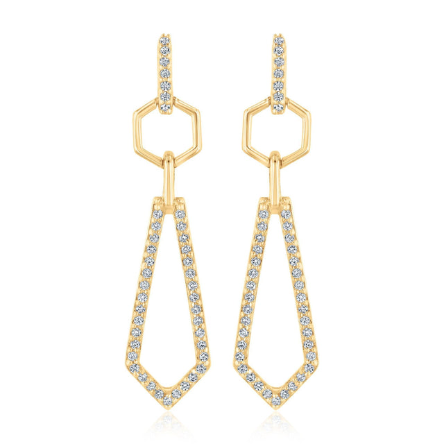 Yellow Gold Geometric Drop Diamond Earrings 1/4ctw