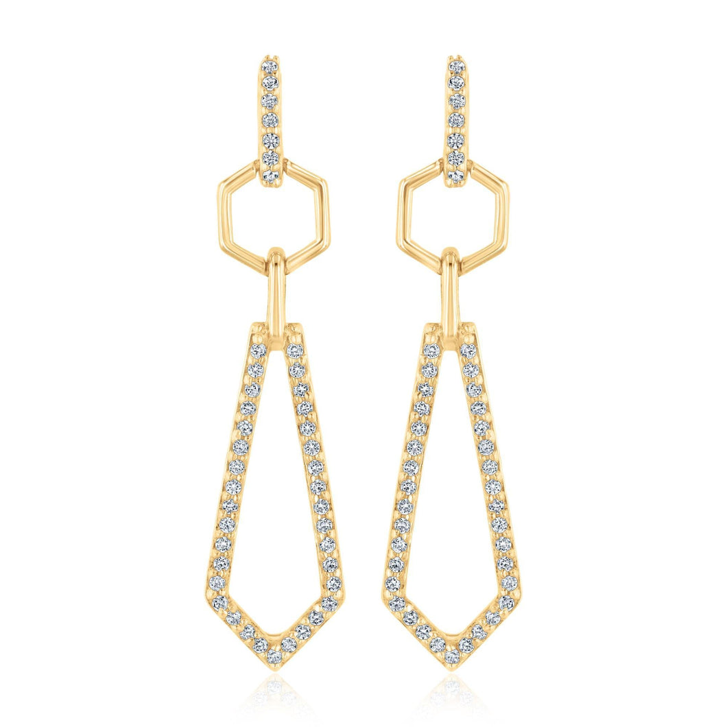 Yellow Gold Geometric Drop Diamond Earrings 1/4ctw