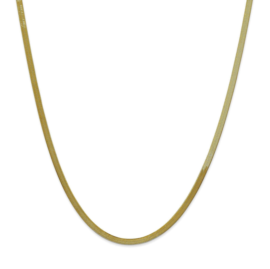 Yellow Gold Herringbone Chain Necklace 3mm, 16 inches