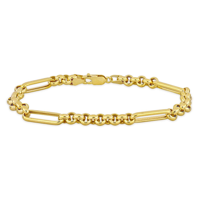 Yellow Gold Hollow Alternating Rolo Link Chain Bracelet | 5.3mm | 7.5 Inches