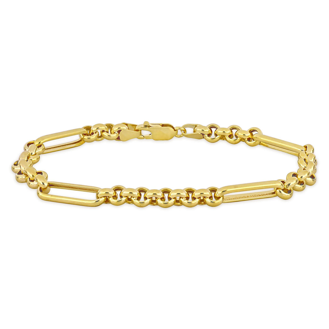 Yellow Gold Hollow Alternating Rolo Link Chain Bracelet | 5.3mm | 7.5 Inches