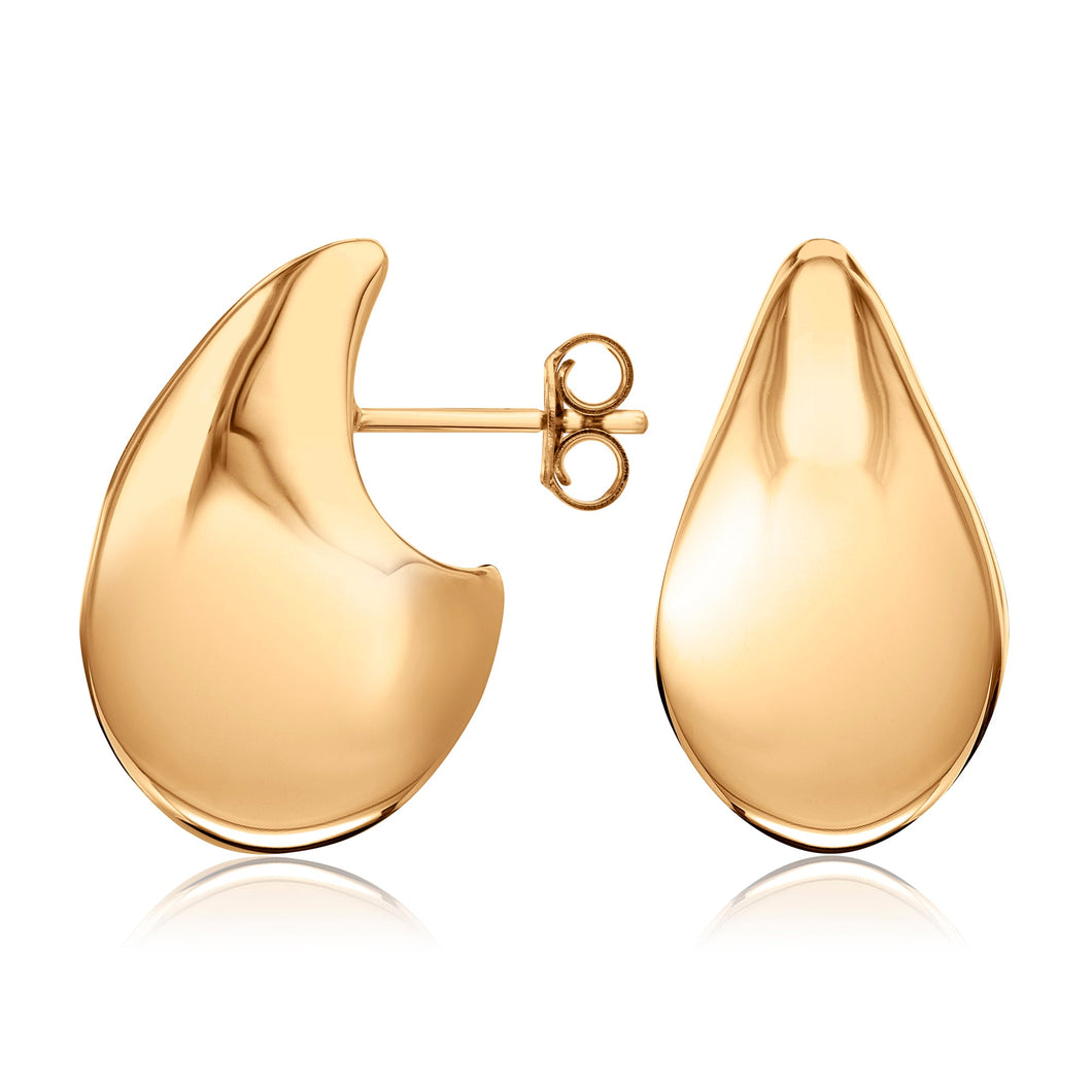 Yellow Gold Hollow Electroform Teardrop Earrings - 22mm