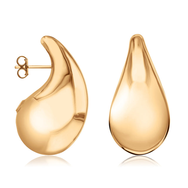 Yellow Gold Hollow Electroform Teardrop Earrings - 37mm