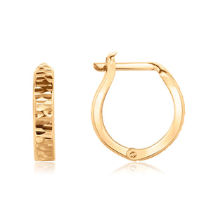 Yellow Gold Hollow Hammered Huggie Hoop Earrings