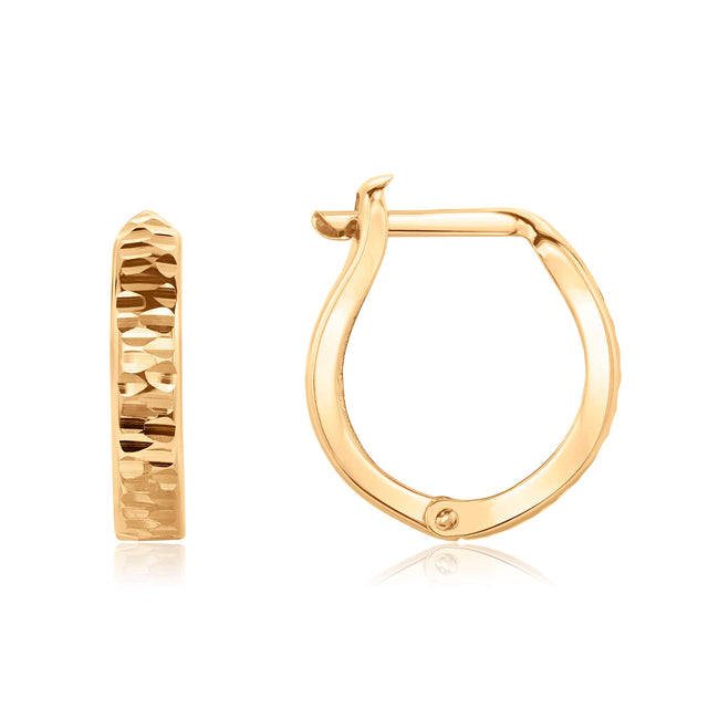Yellow Gold Hollow Hammered Huggie Hoop Earrings