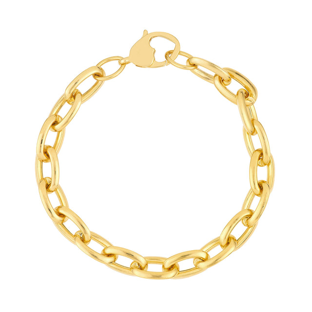 Yellow Gold Hollow Oval Link Heart Lock Bracelet - 8 Inches