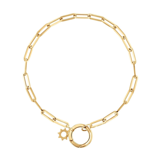 Yellow Gold Hollow Paperclip Charm Clasp Bracelet