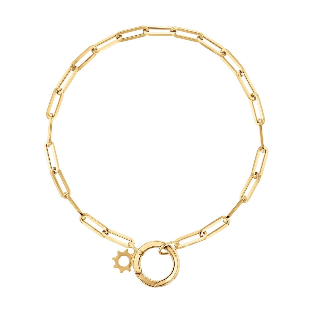 Yellow Gold Hollow Paperclip Charm Clasp Bracelet