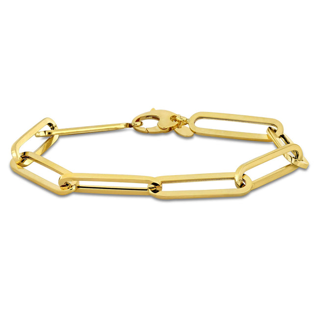 Yellow Gold Hollow Paperclip Link Chain Bracelet | 7mm | 7.5 Inches