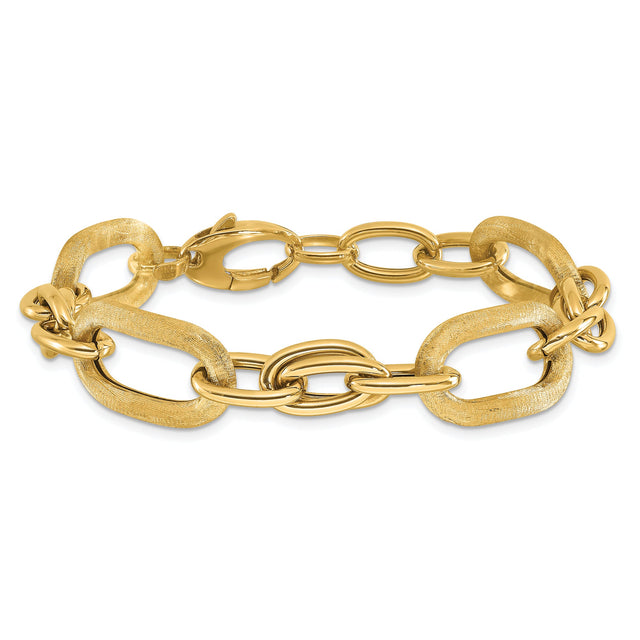 Yellow Gold Hollow Polished and Satin Link Chain Bracelet | 13.3mm | 7.5 Inches