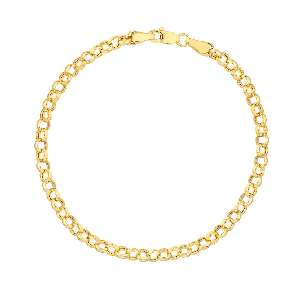 Yellow Gold Hollow Rolo Chain Bracelet | 3.8mm | 7.25 Inches