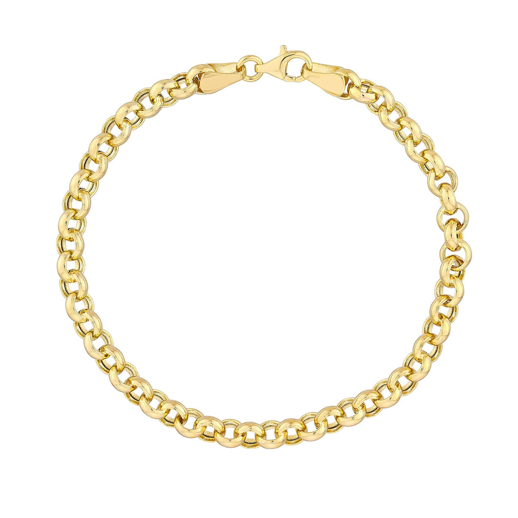 Yellow Gold Hollow Rolo Chain Bracelet | 5.2mm | 7.5 Inches