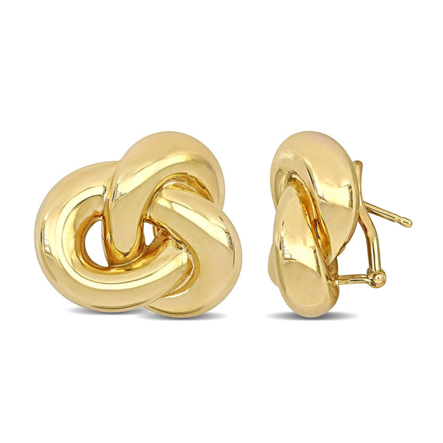 Yellow Gold Knot Omega Back Earrings