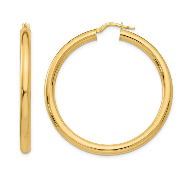 Yellow Gold Large Tube Hoop Earrings | 4x45mm