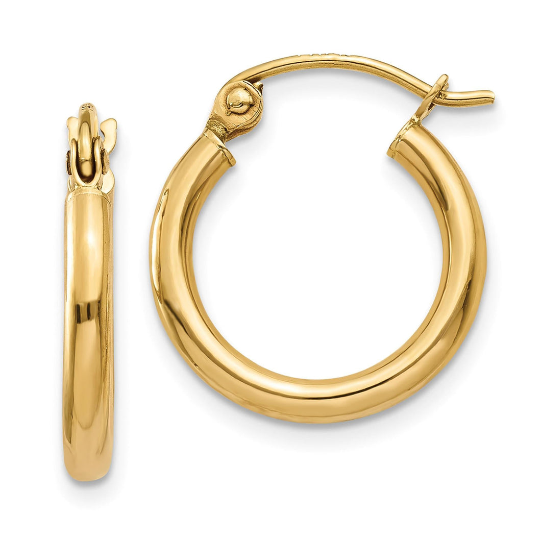 Yellow Gold Lightweight Tube Hoop Earrings, 15x2mm