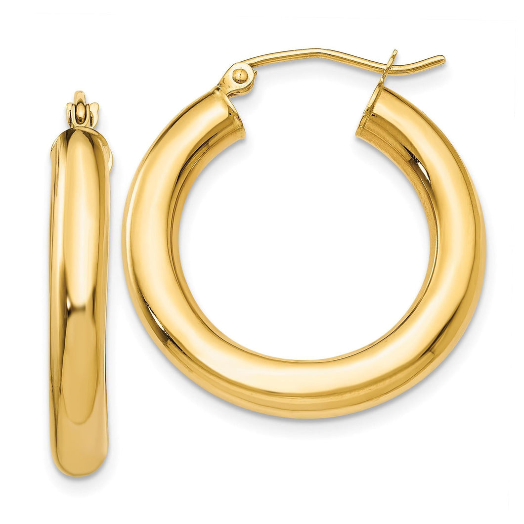 Yellow Gold Lightweight Tube Hoop Earrings, 25x4mm