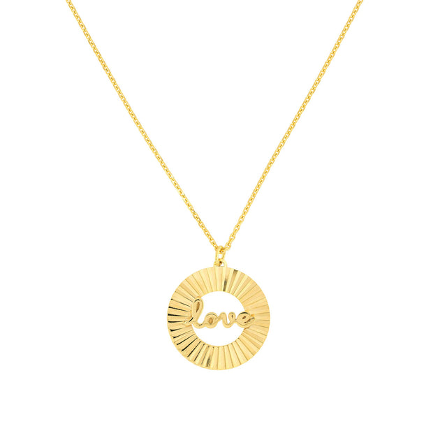 Yellow Gold Love Script Radiant Medallion Necklace