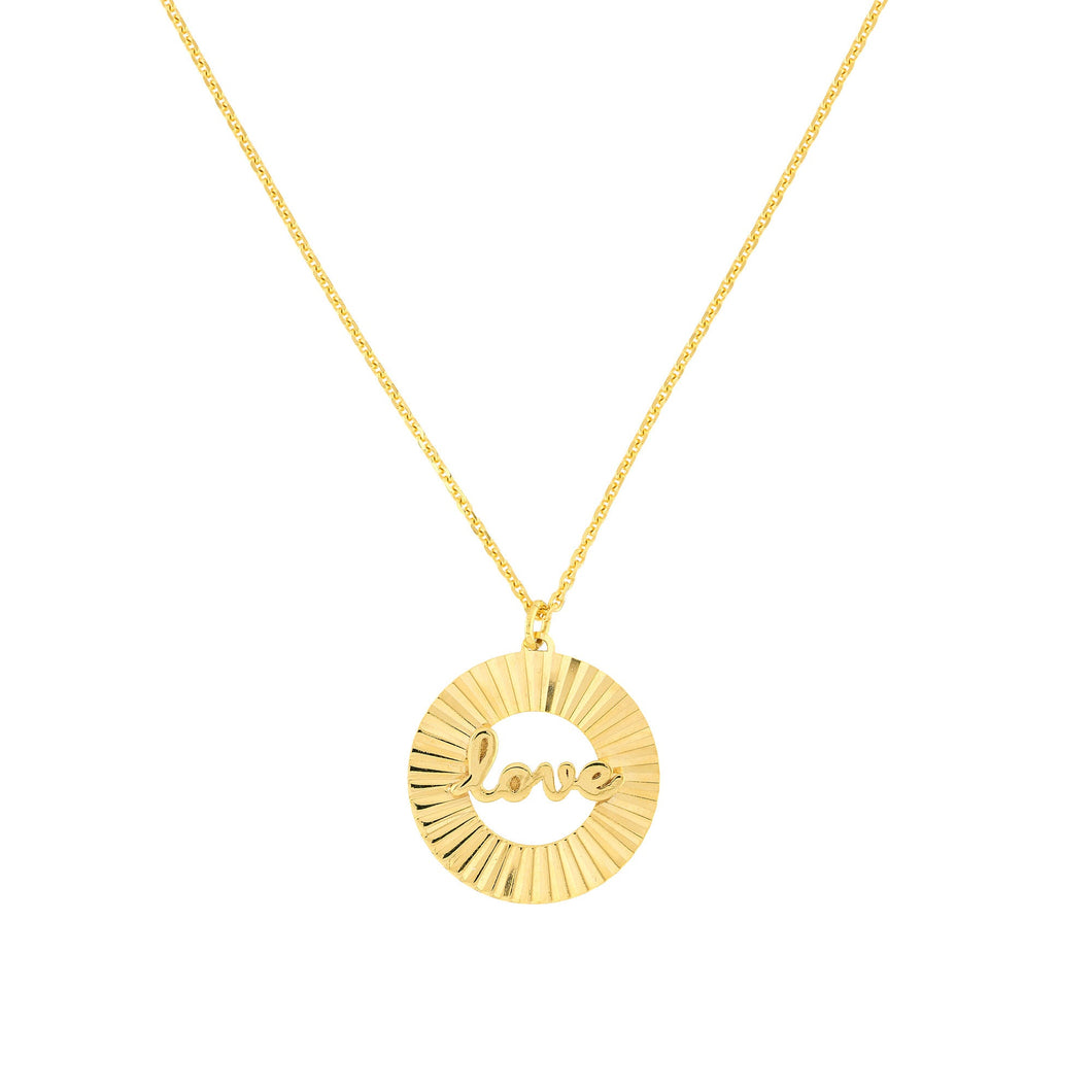 Yellow Gold Love Script Radiant Medallion Necklace
