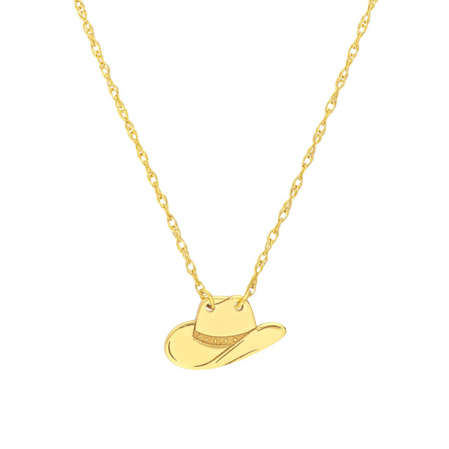 Yellow Gold Mini Cowboy Hat Pendant Necklace