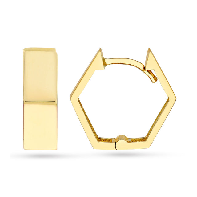 Yellow Gold Octagon Huggie Hoop Earrings