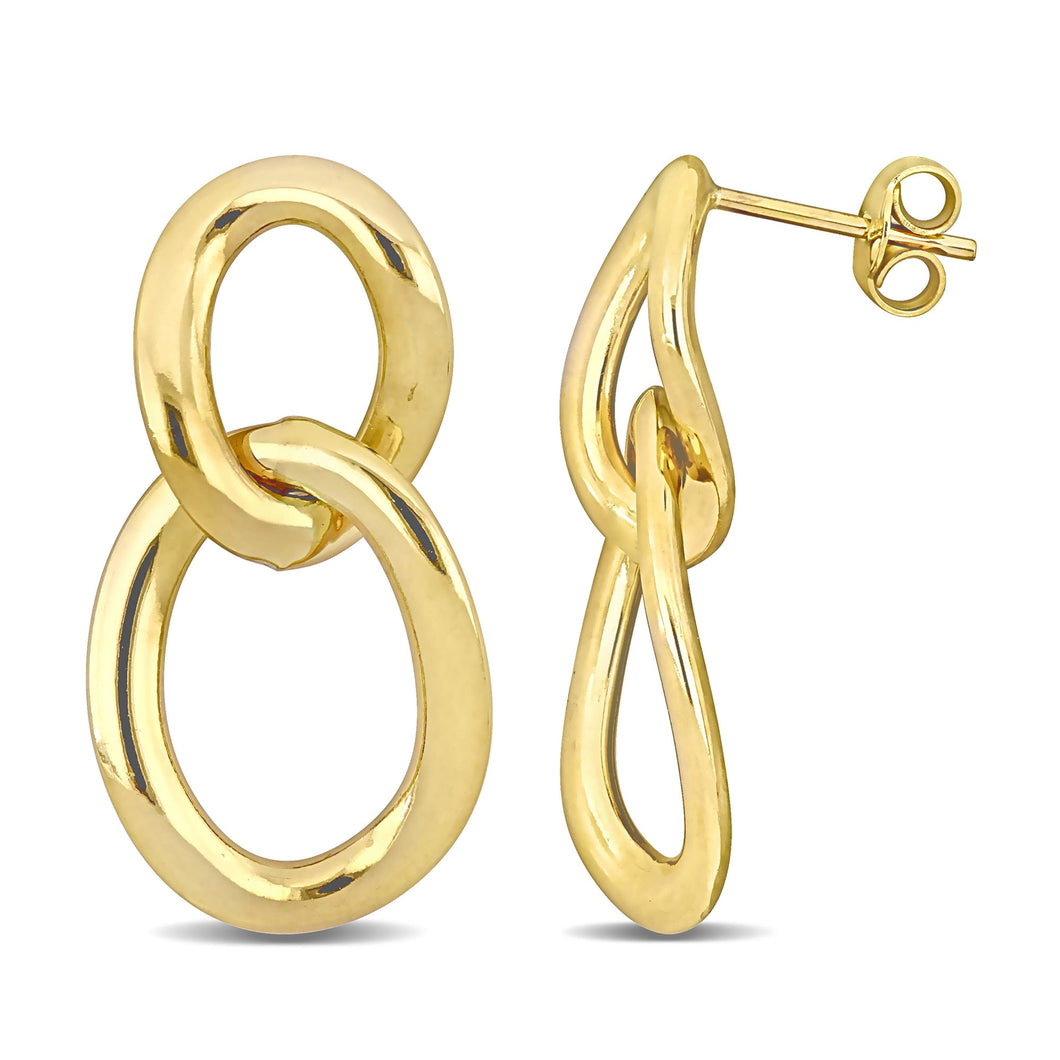 Yellow Gold Oval Double Link Drop Earrings