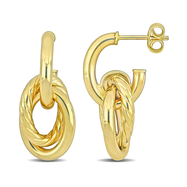 Yellow Gold Oval Link Drop Hoop Earrings