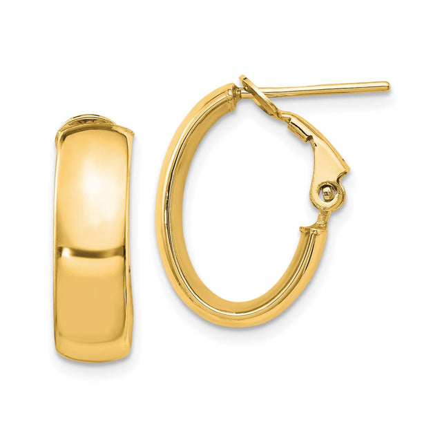 Yellow Gold Oval Tube Hoop Earrings | 6x18mm
