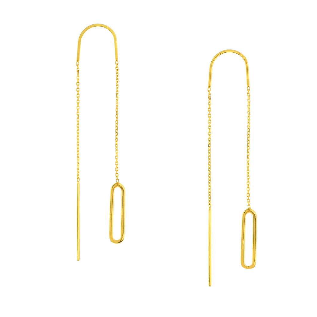 Yellow Gold Paperclip Threader Earrings