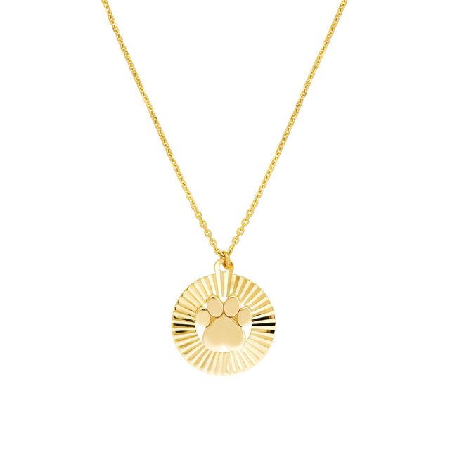 Yellow Gold Paw Print Radiant Medallion Necklace