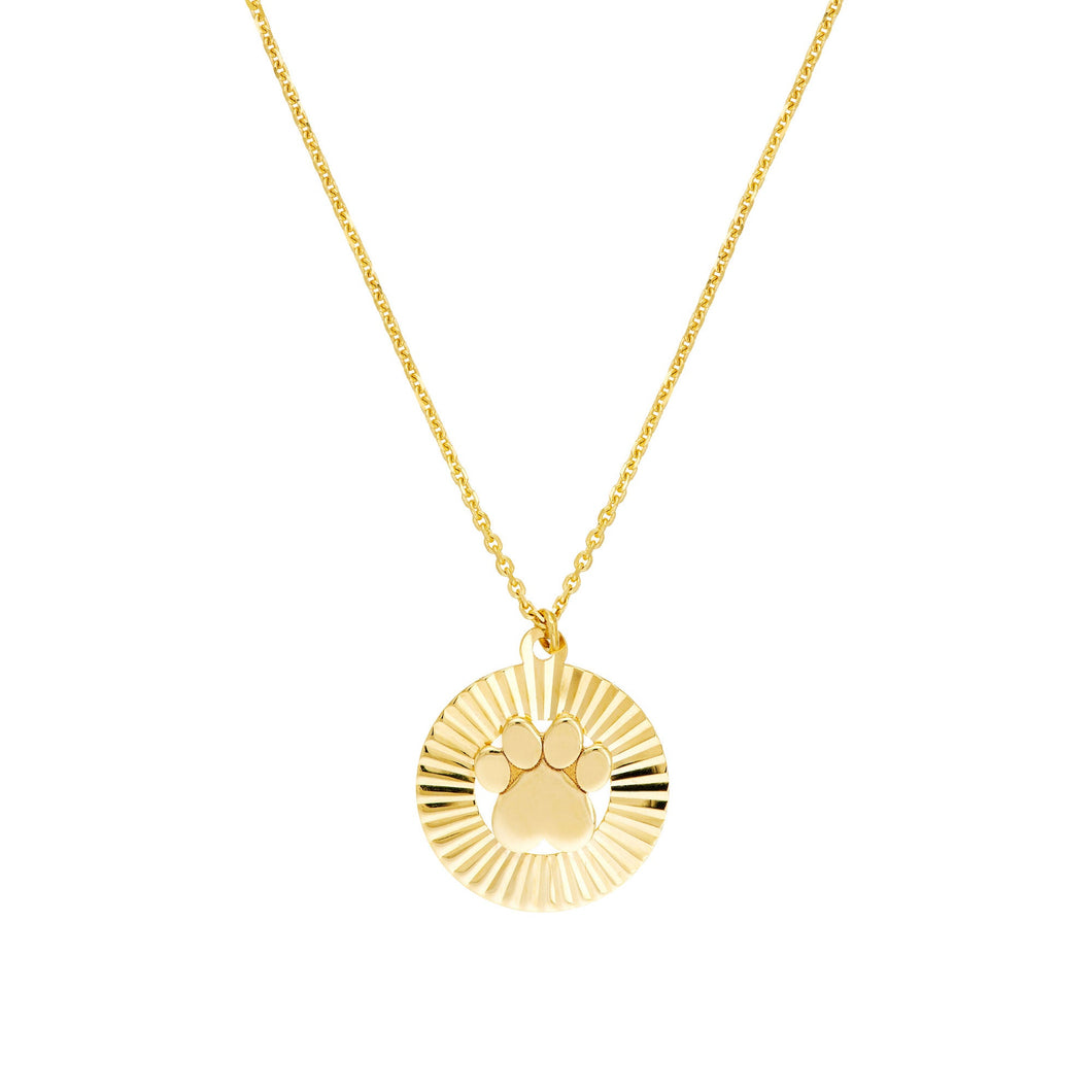 Yellow Gold Paw Print Radiant Medallion Necklace