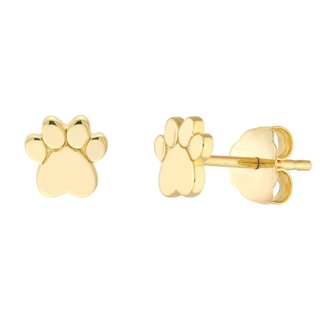 Yellow Gold Paw Print Stud Earrings