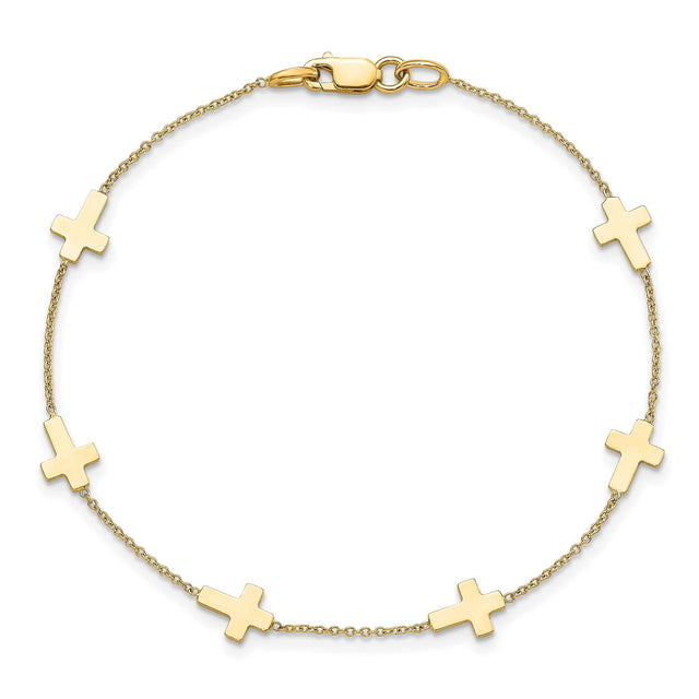 Yellow Gold Polished Cross Station Bracelet | 7.5 Inches
