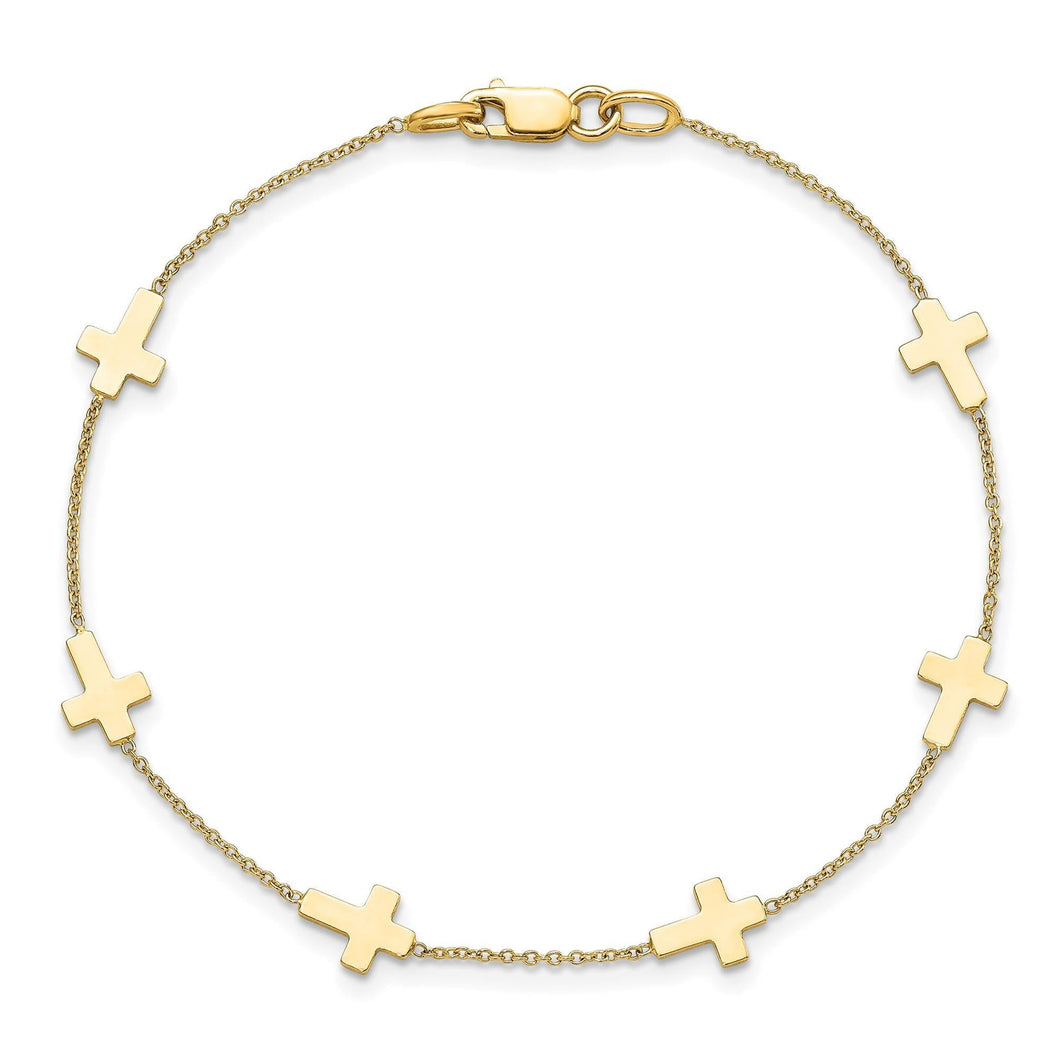 Yellow Gold Polished Cross Station Bracelet | 7.5 Inches